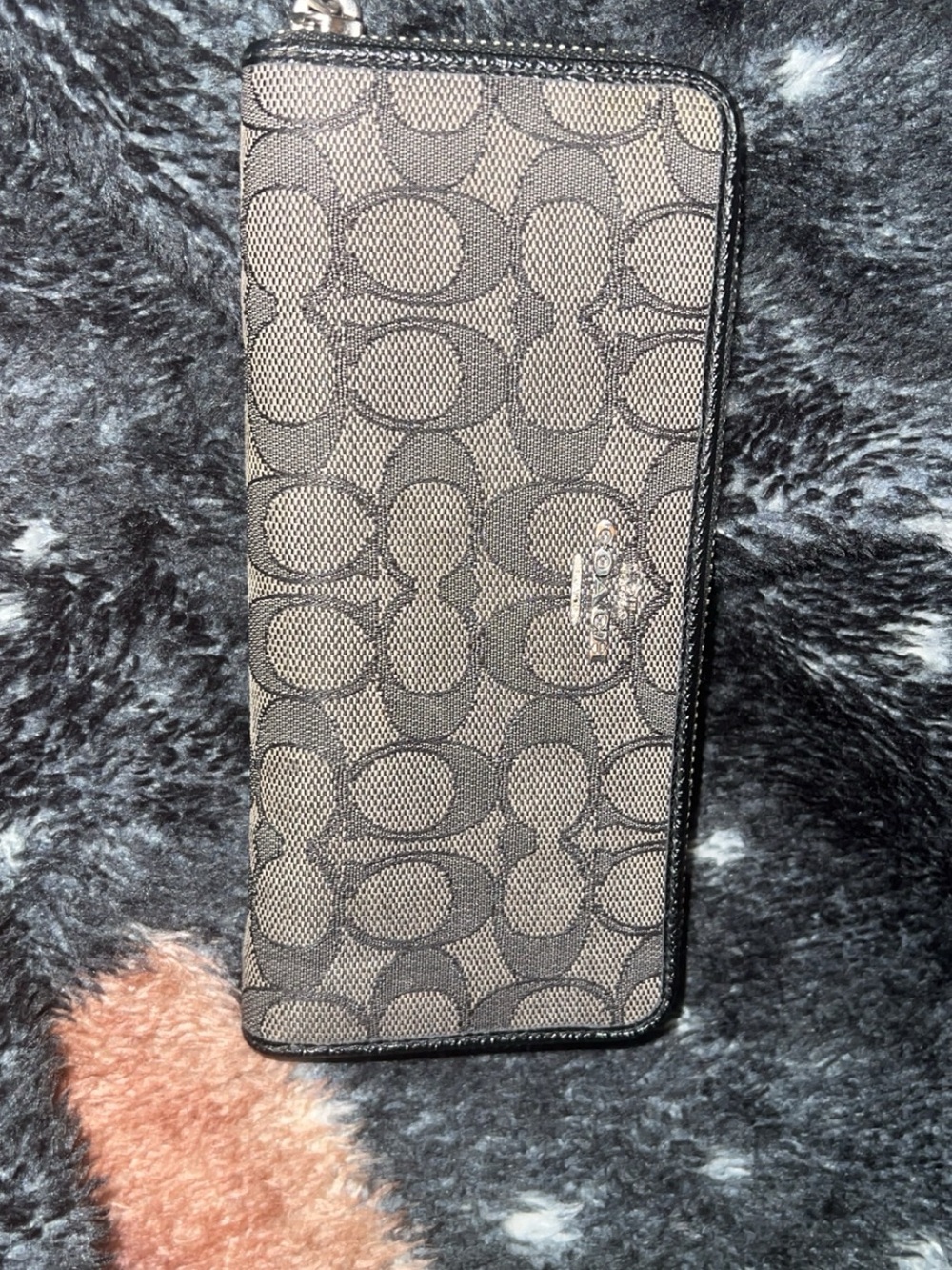 Coach Gray/Black Signature Zip Wallet